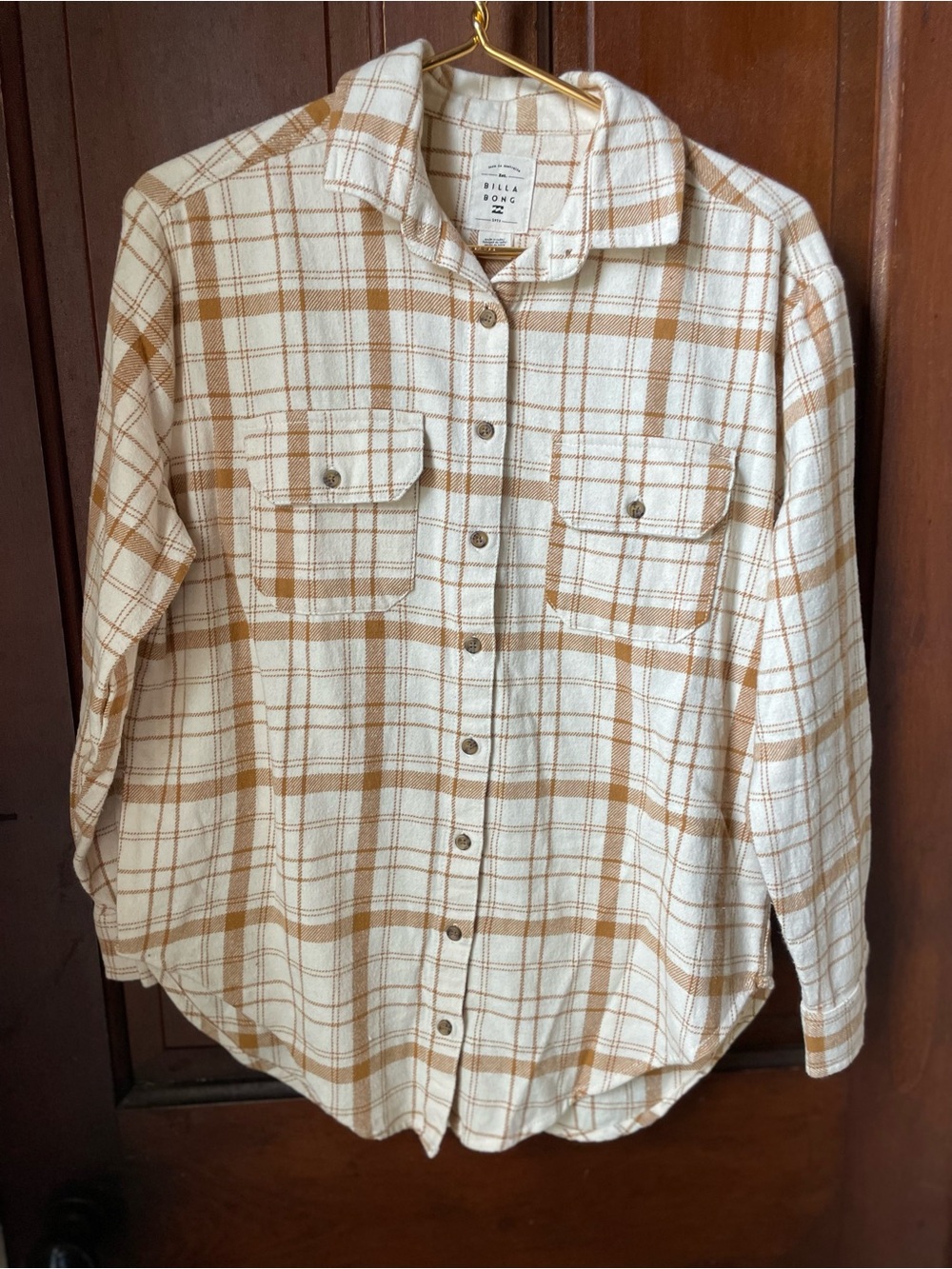 Billabong women's small long sleeve plaid button down top